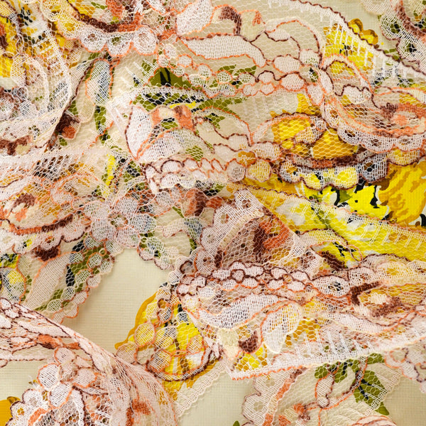 Beige, Orange and Brown Floral Lace Trim 2 Yards