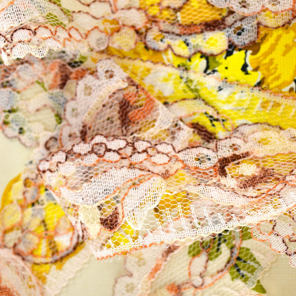 Beige, Orange and Brown Floral Lace Trim 2 Yards