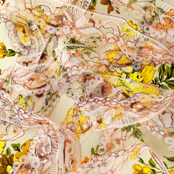 Beige, Orange and Brown Floral Lace Trim 2 Yards