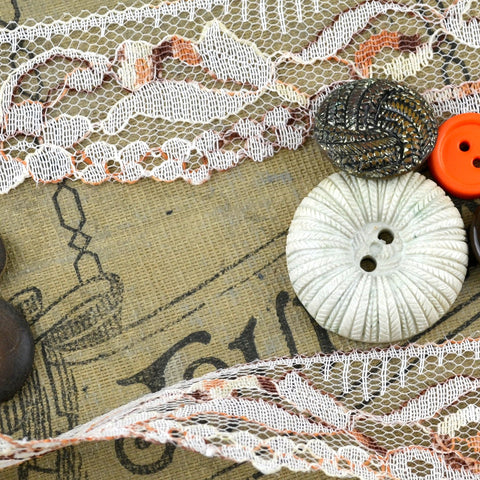 Beige, Orange and Brown Floral Lace Trim 2 Yards