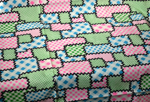 Vintage Patchwork Fabric Pink Polka Dots Black Ric Rac Blue and Green Checks Cotton Print 2 yards - Avid Vintage
