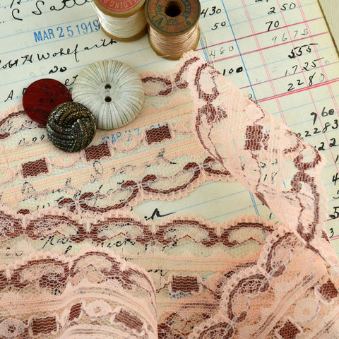 Peach and Burgundy Lace Trim 2 Yards