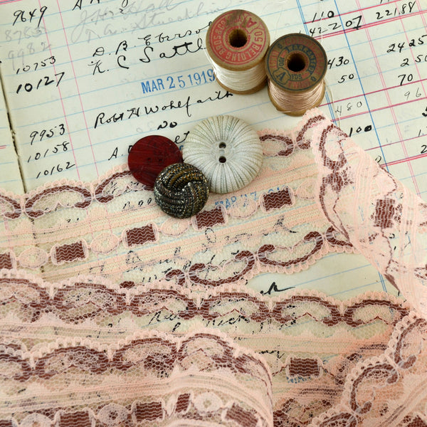 Peach and Burgundy Lace Trim 2 Yards