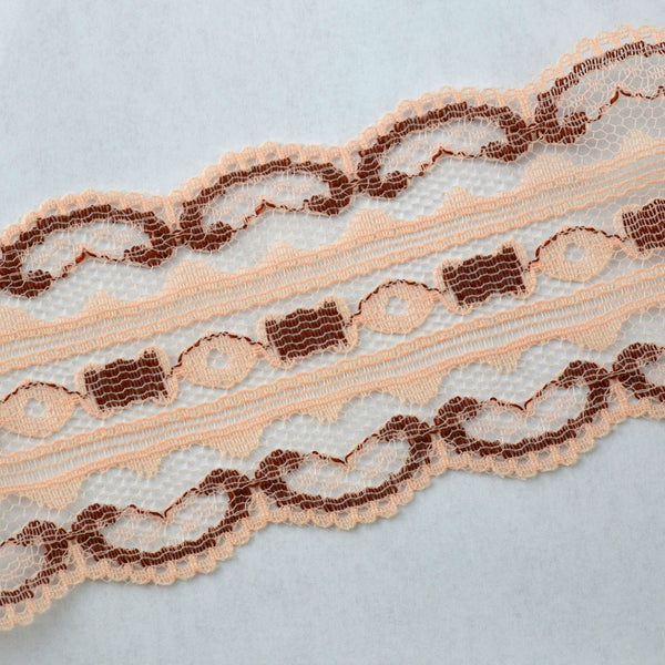 Peach and Burgundy Lace Trim 2 Yards