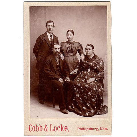 Antique 1890s Family Photo Phillipsburg Kansas Woman in Floral Dress with Brooch - Avid Vintage