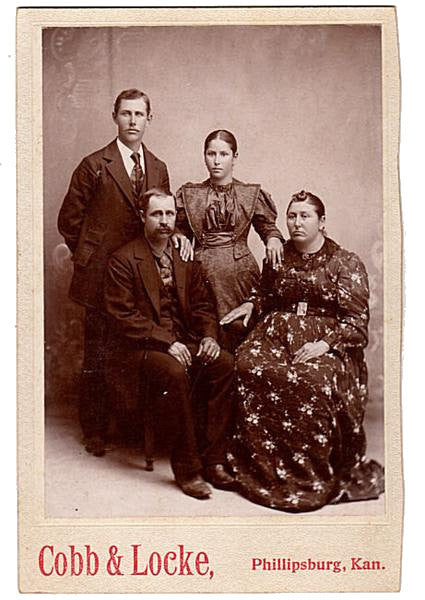 Antique 1890s Family Photo Phillipsburg Kansas Woman in Floral Dress with Brooch - Avid Vintage