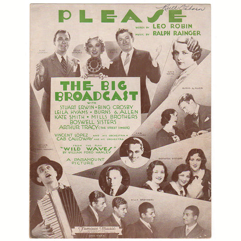 Please The Big Broadcast Vintage 1930s Sheet Music Bing Crosby Burns & Allen - Avid Vintage