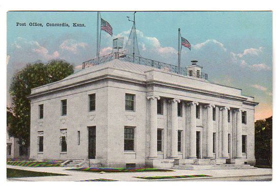 Vintage Concordia Kansas Postcard 1910s Post Office View Unused - Avid Vintage