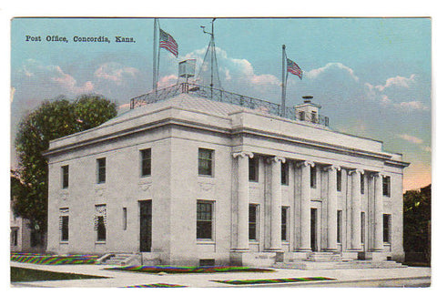 Vintage Concordia Kansas Postcard 1910s Post Office View Unused - Avid Vintage
