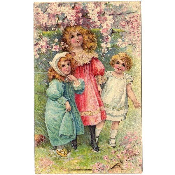 Pretty Little Girls Unsigned Frances Brundage Antique Embossed Postcard - Avid Vintage