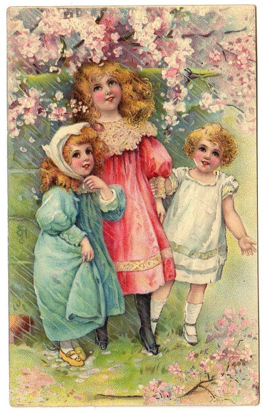 Pretty Little Girls Unsigned Frances Brundage Antique Embossed Postcard - Avid Vintage