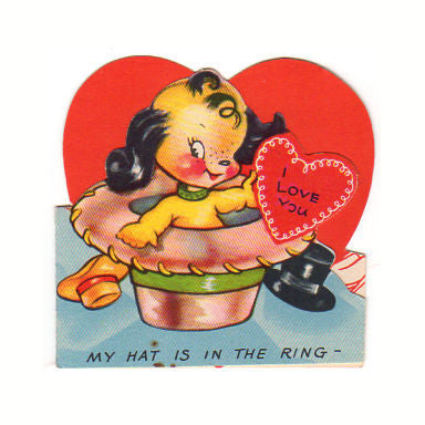Vintage Puppy Dog in Hat 1950s Valentine's Day Greeting Card A-Meri-Card - Avid Vintage
