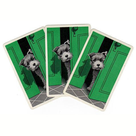 Vintage 1950s Puppy Playing Cards Lot of 3 Dog at Door Green Single Swap Cards - Avid Vintage