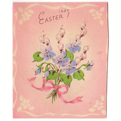 Purple Violets Bouquet Vintage 1950s Easter Greeting Card Used - Avid Vintage