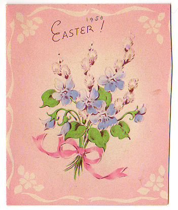 Purple Violets Bouquet Vintage 1950s Easter Greeting Card Used - Avid Vintage