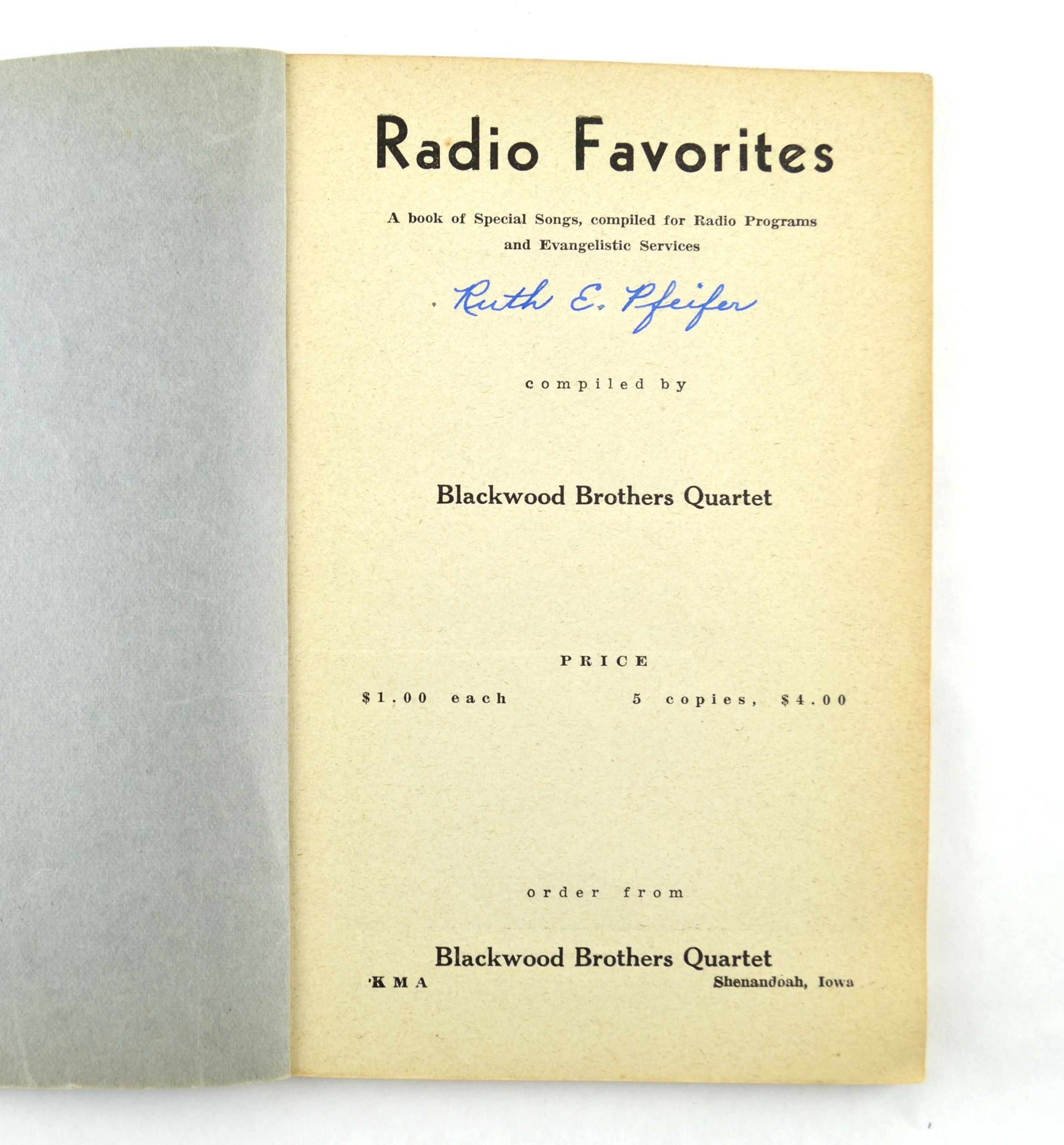 Radio Favorites of the Blackwood Brothers 1940s KMA Softcover Religious Song Book - Avid Vintage