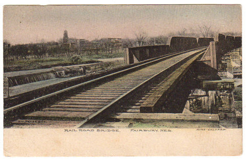 Railroad Bridge Fairbury Nebraska Vintage 1910s Hand Colored Postcard 1912 Cancel - Avid Vintage