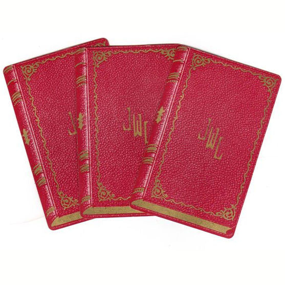 Vintage 1960s Red Hardcover Book Playing Cards Lot of 3 Gold Lettering JWL Monogram - Avid Vintage