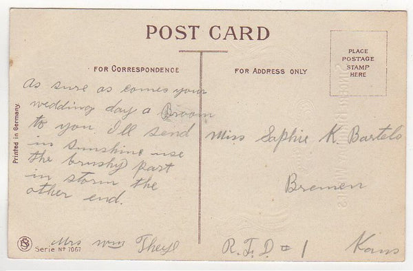 Red Roses Farm Scene Vintage Birthday Wishes Postcard Gold Metallic Germany - Avid Vintage