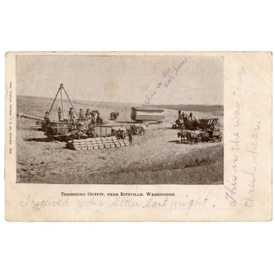 Vintage 1900s Ritzville Washington Postcard Threshing Outfit Farming Harvesting - Avid Vintage