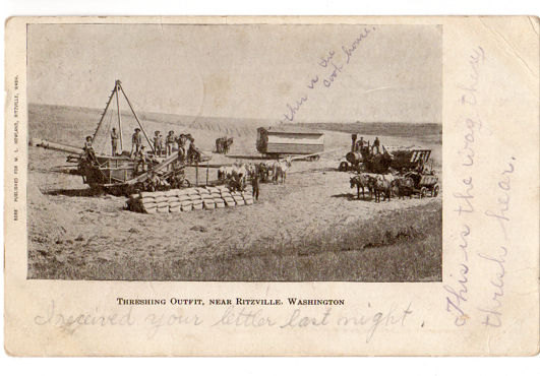 Vintage 1900s Ritzville Washington Postcard Threshing Outfit Farming Harvesting - Avid Vintage