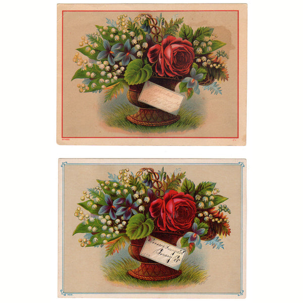 Antique 1880s Victorian Reward of Merit Cards Red Rose and Lily of the Valley Bouquets - Avid Vintage