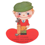 Rosy Cheeked Boy with Golf Clubs Vintage Valentine Card - Avid Vintage