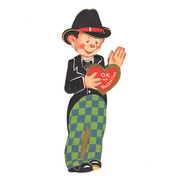 Rosy Cheeks Boy Vintage Embossed Valentine Card Black Hat Checkered Pants - Avid Vintage