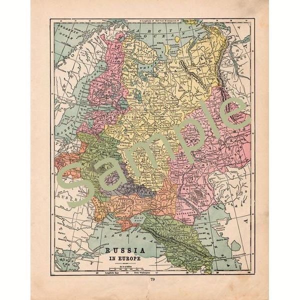 Printable Antique Map of Russia Instant Download 1900 Color Illustration - Avid Vintage