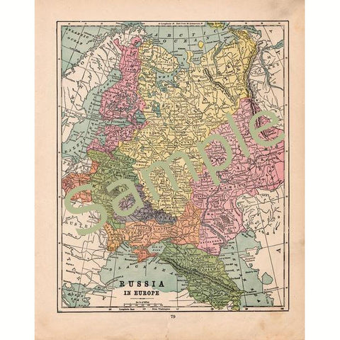 Printable Antique Map of Russia Instant Download 1900 Color Illustration - Avid Vintage