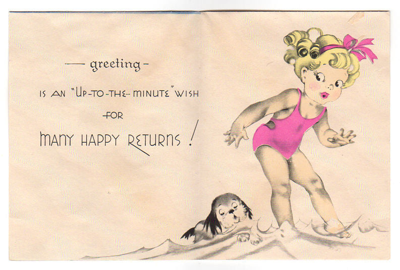 Vintage 1940s Children's Birthday Card Little Girl Dressed in Sailor Suit with Puppy - Avid Vintage