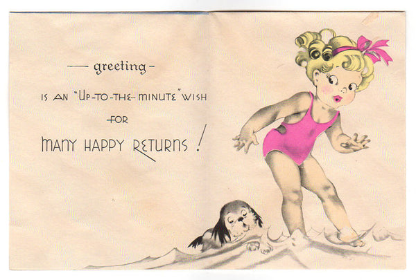 Vintage 1940s Children's Birthday Card Little Girl Dressed in Sailor Suit with Puppy - Avid Vintage