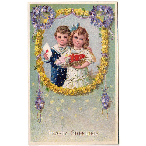 Samson Brothers Antique Hearty Greetings Postcard Adorable Children - Avid Vintage