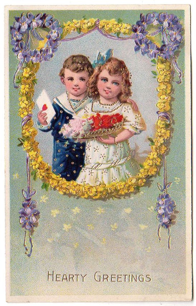 Samson Brothers Antique Hearty Greetings Postcard Adorable Children - Avid Vintage