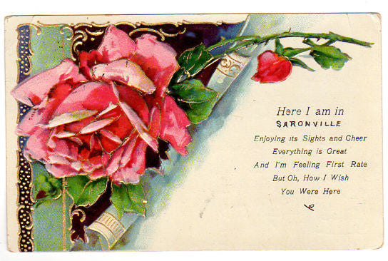 Antique 1900s Embossed Pink Rose Postcard Here I am in Saronville Nebraska - Avid Vintage