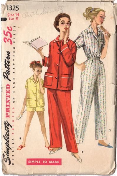 Vintage 1950s Teen Girls Simplicity Sewing Pattern 1325 Pajama Pants Shorts Bust 32 Hip 35 - Avid Vintage