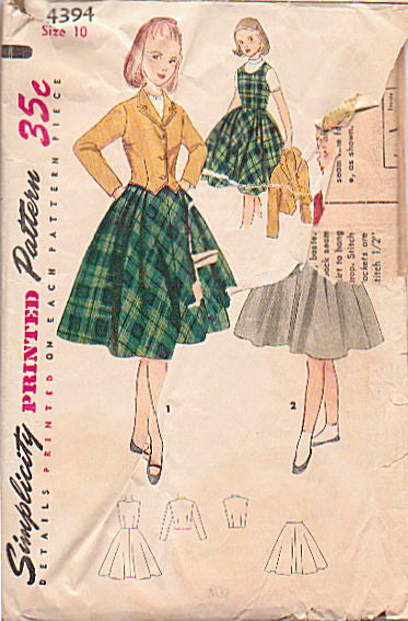 Vintage 1950s Girls Simplicity Sewing Pattern 4394 Girls Jumper Weskit Jacket and Full Skirt Bust 28 - Avid Vintage