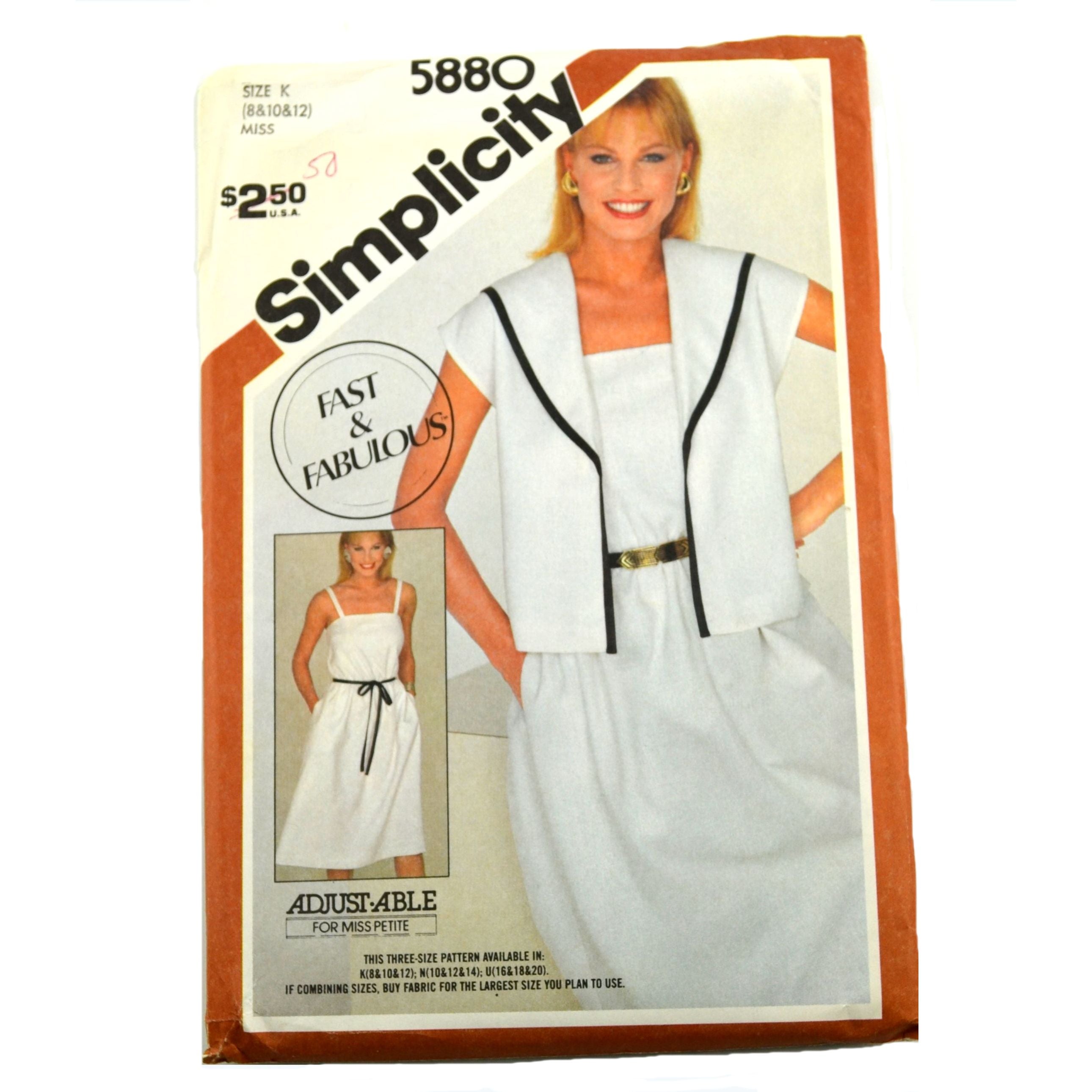 Simplicity 5880 Fast & Fabulous Ladies Sundress Jacket 1980s Sewing Pattern - Avid Vintage
