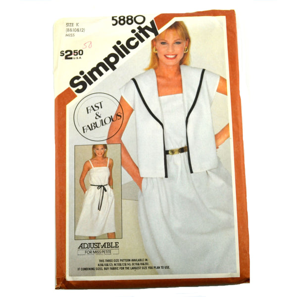 Simplicity 5880 Fast & Fabulous Ladies Sundress Jacket 1980s Sewing Pattern - Avid Vintage