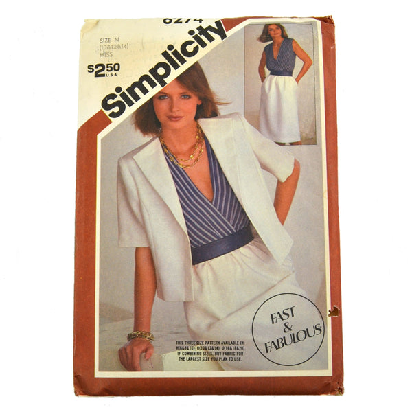Simplicity 6274 Womens Dress and Jacket Vintage 1983 Sewing Pattern - Avid Vintage