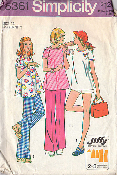 Vintage 1970's Size 12 Maternity Pants Shorts and Top Simplicity Sewing Pattern 6361 Bust 34 Hip 36 - Avid Vintage
