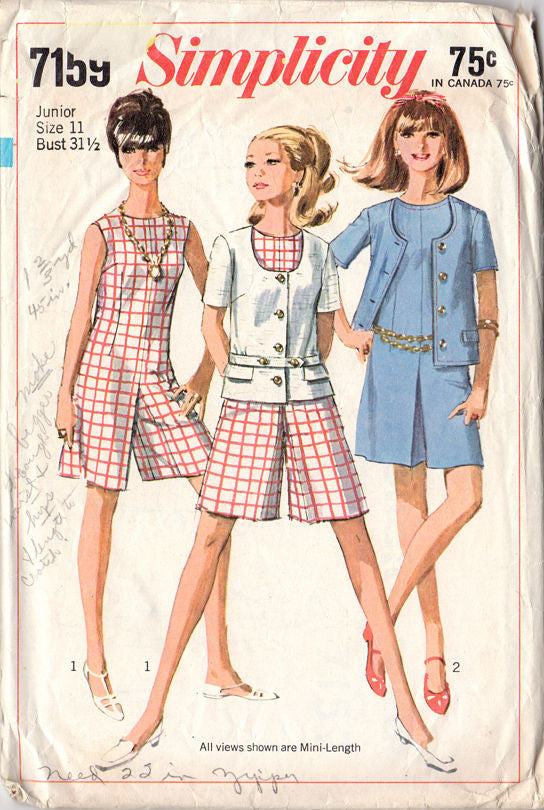 Simplicity Sewing Pattern 7159 Vintage 1960s Junior Miss Culotte Dress and Jacket - Avid Vintage