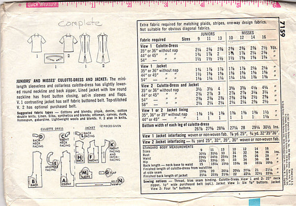 Simplicity Sewing Pattern 7159 Vintage 1960s Junior Miss Culotte Dress and Jacket - Avid Vintage