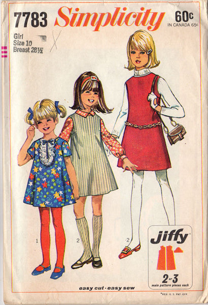 Vintage 1960s Simplicity Pattern 7783 Girls Collarless Dress and Jumper Bust 28.5 Size 10 - Avid Vintage