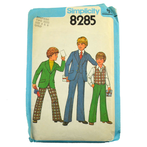 Simplicity 8285 Boys Pants Vest Jacket Vintage 1977 Sewing Pattern - Avid Vintage