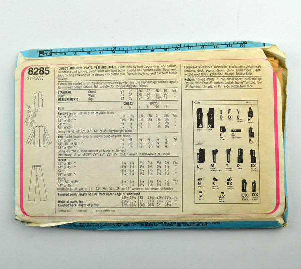 Simplicity 8285 Boys Pants Vest Jacket Vintage 1977 Sewing Pattern - Avid Vintage