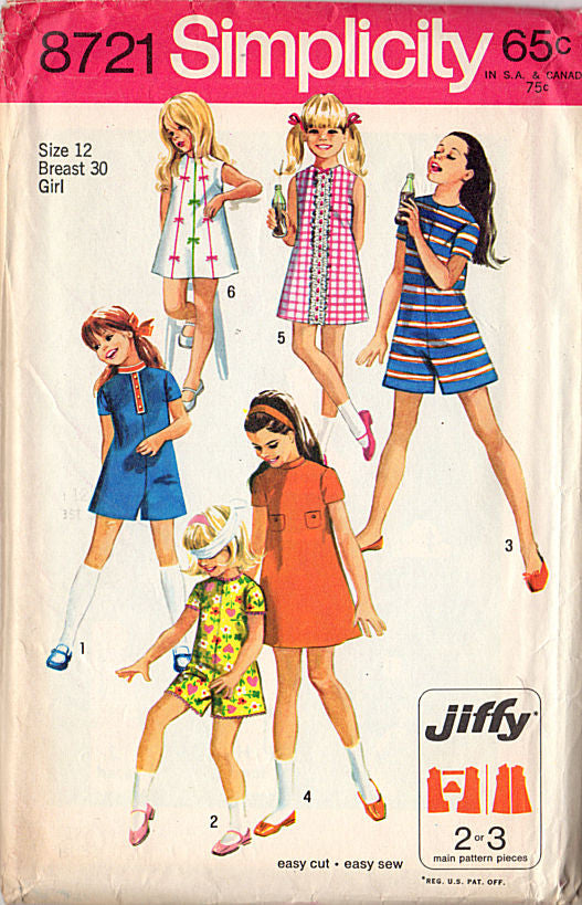 Vintage 1970s Simplicity Pattern 8721 Girls Pant Dress Bust 30 Hip 32 Size 12 - Avid Vintage