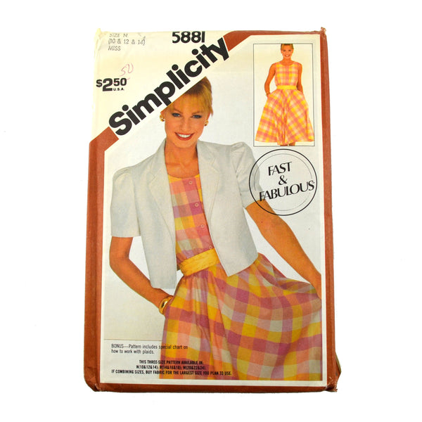 Simplicity Sewing Pattern 5881 Misses Pullover Scooped Neck Dress Unlined Jacket - Avid Vintage
