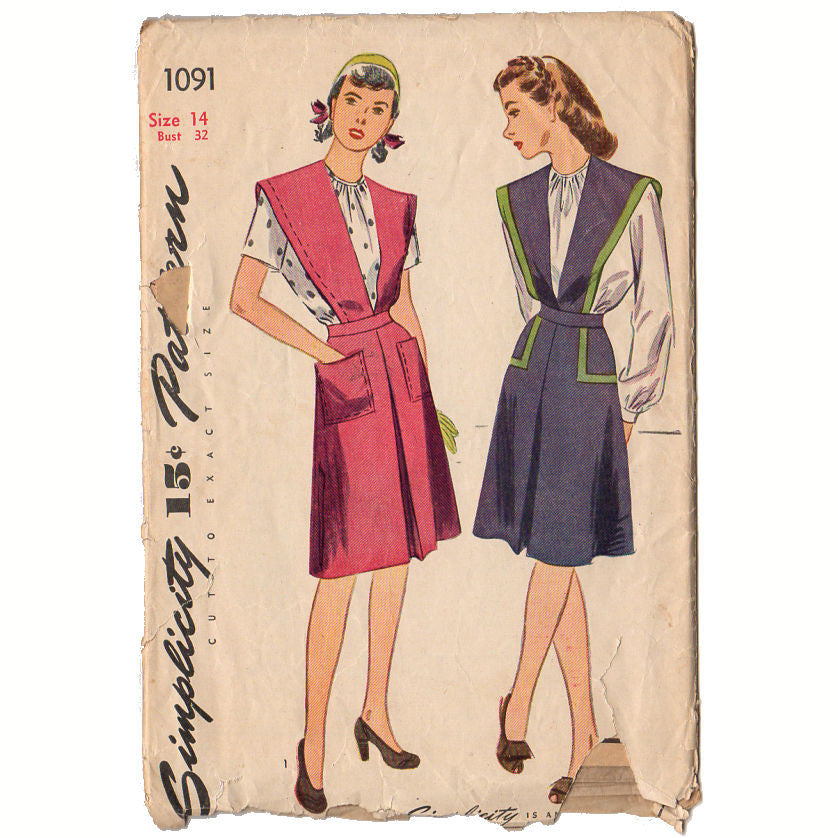 Simplicity Sewing Pattern 1091 Vintage 1944 Junior Misses and Misses Jumper and Blouse - Avid Vintage