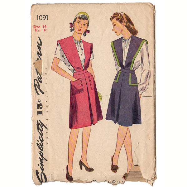 Simplicity Sewing Pattern 1091 Vintage 1944 Junior Misses and Misses Jumper and Blouse - Avid Vintage